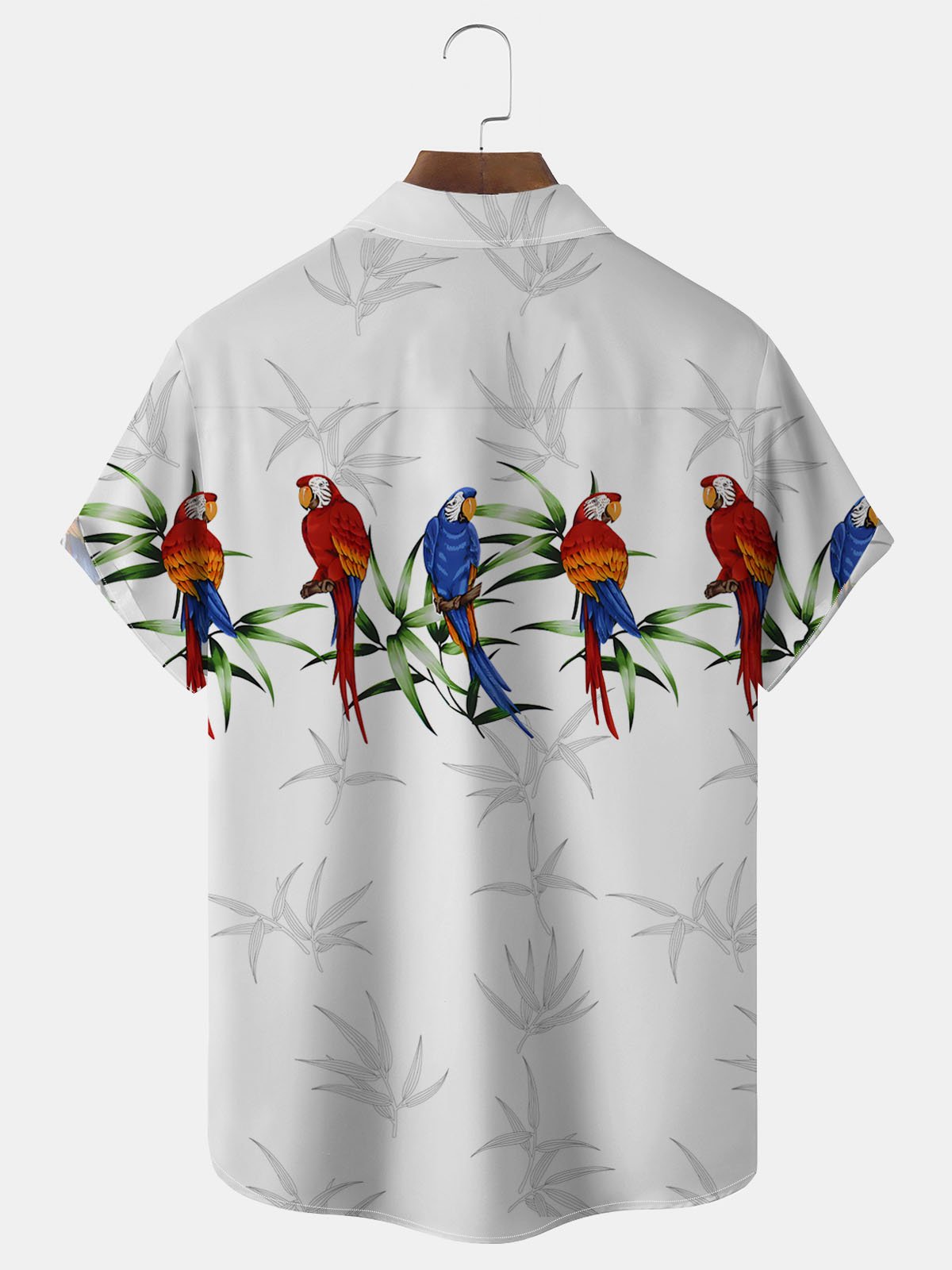 Royaura Hawaiian Parrot Leaf Print Men's Button Down Pocket Shirt