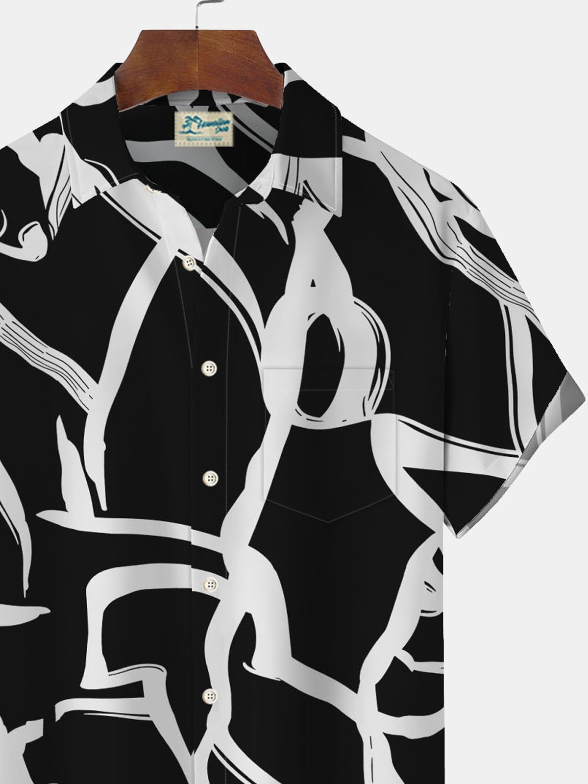 Royaura Geometric Ripple Textured Print Men's Button Pocket Shirt