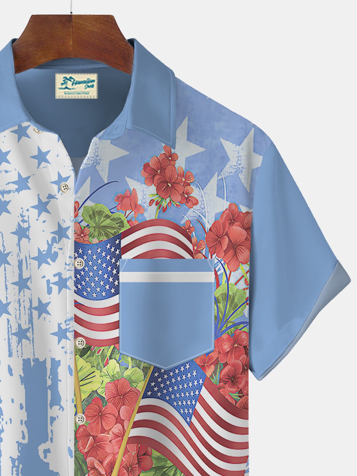Royaura American Flag Independence Day 4th July Print Beach Men's Oversized Shirt With Pocket
