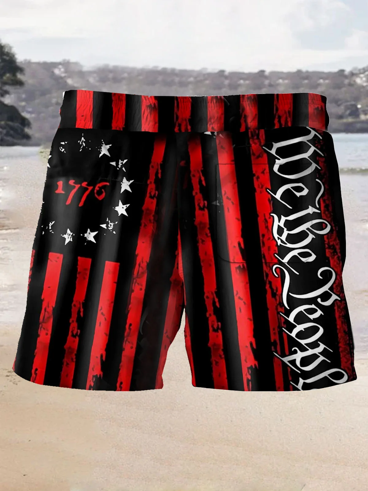 Royaura Vintage Flag 1776 Print Men's Beach Shorts Swim Trunks