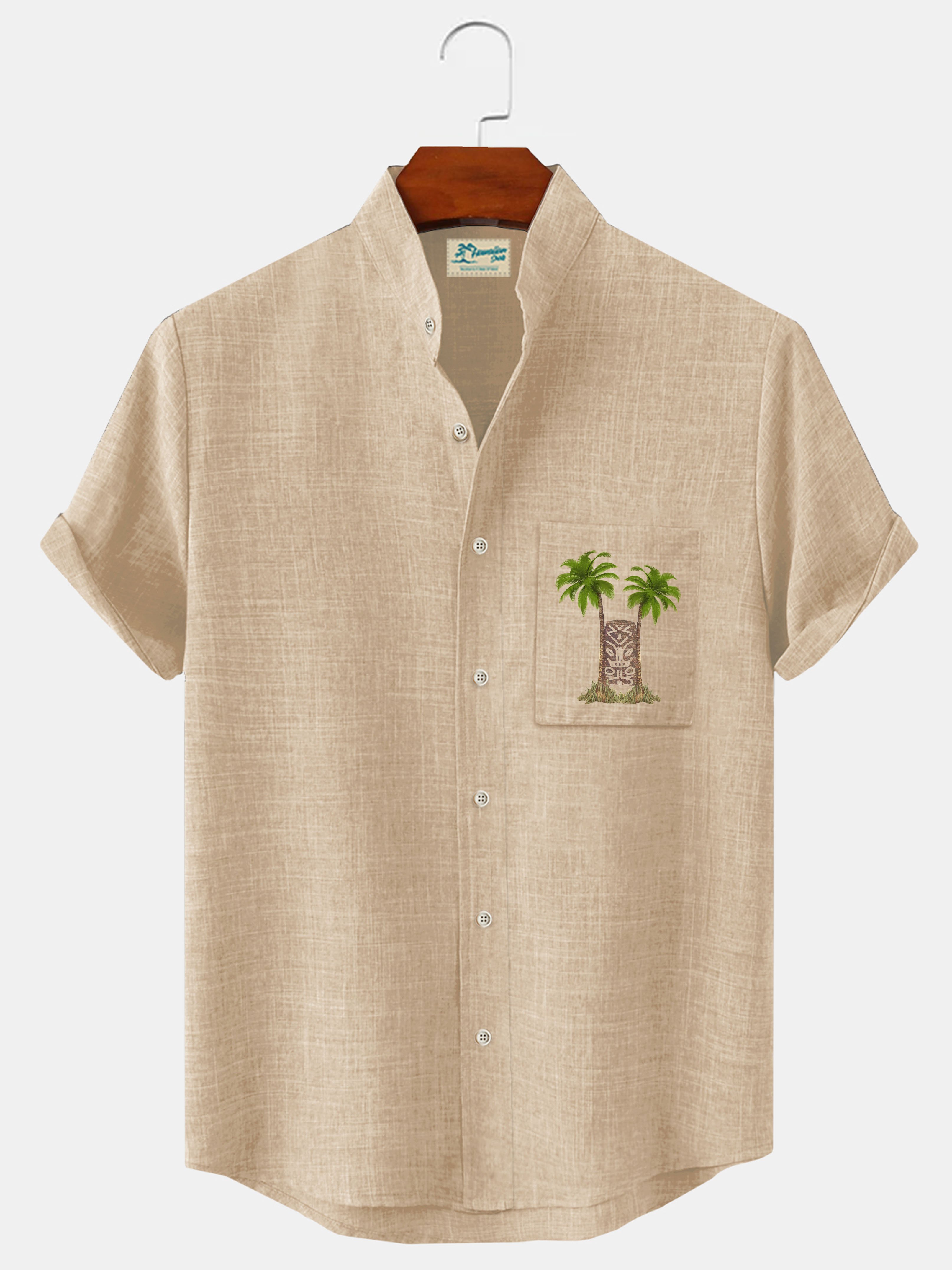Royaura Coconut Tree Plant Print Beach Men's Hawaiian Oversized Shirt with Pockets