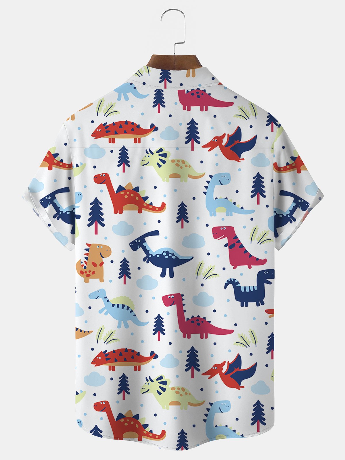 Royaura Dinosaur Print Beach Men's Hawaiian Oversized Shirt With Pocket