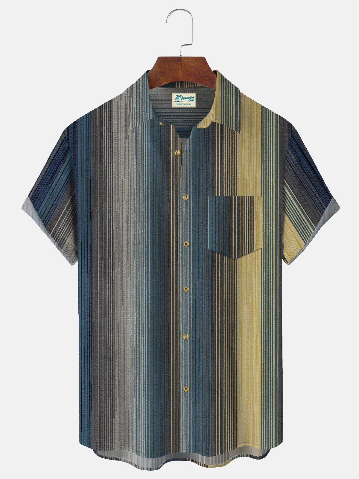 Royaura 50's Vintage Men's Aloha Camp Stripe Shirts Seersucker Wrinkle-Free Easy Care Casual Pocket Shirts