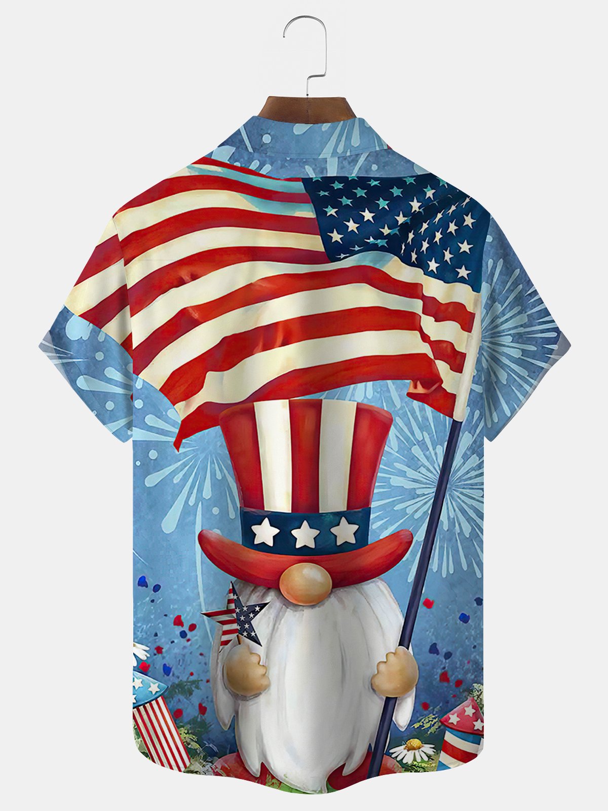 Royaura American Flag Independence Day 4th July Print Beach Men's Hawaiian Oversized Shirt With Pocket