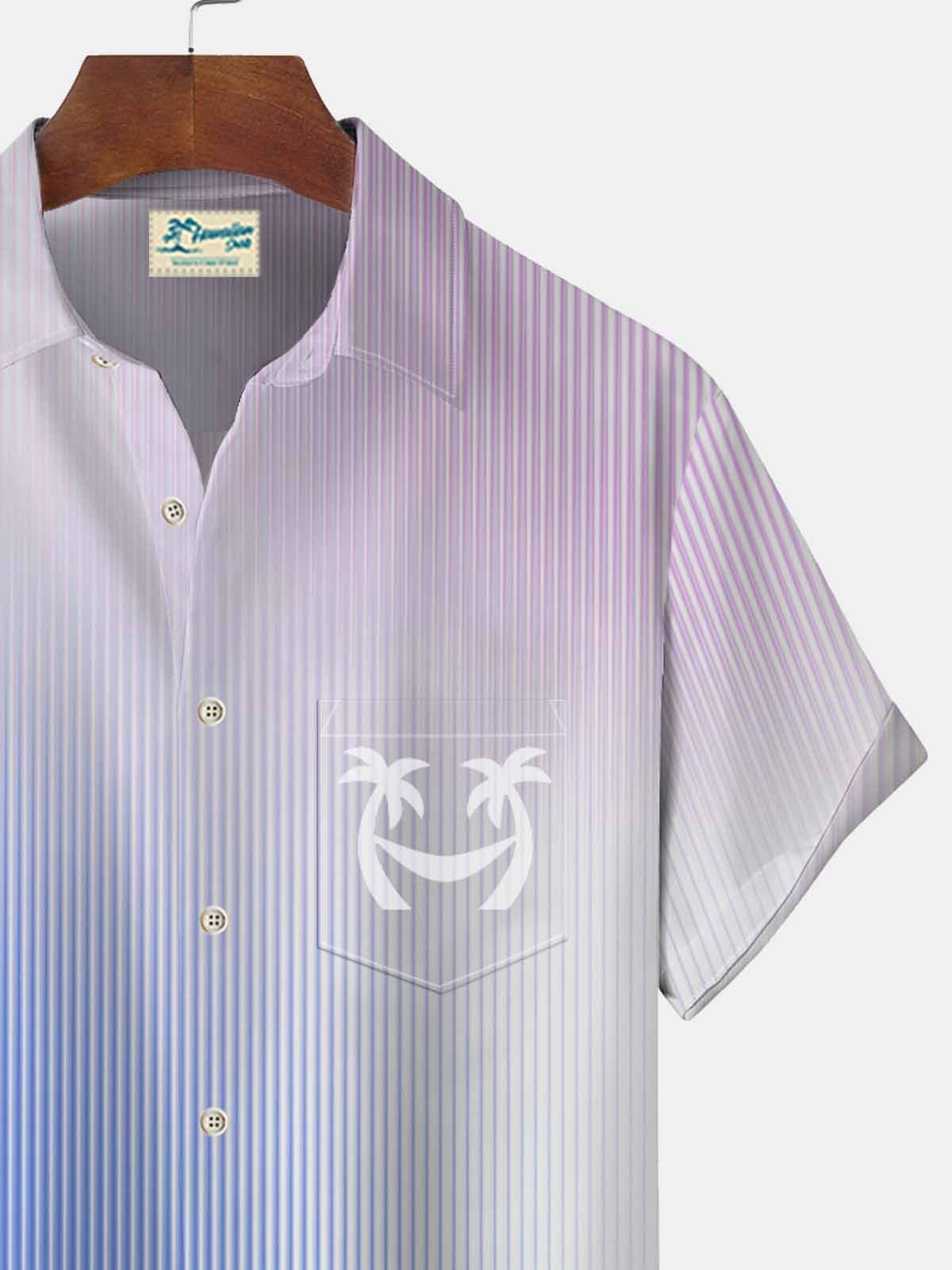 Royaura Gradient Coconut Palm Print Beach Men's Hawaiian Oversized Shirt With Pocket