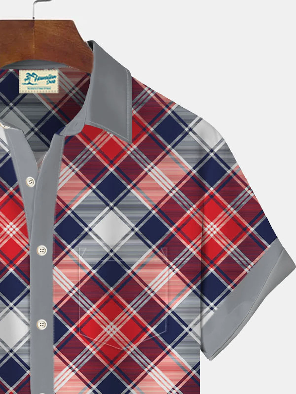 Royaura Basic Check Panel Print Men's Button Pocket Shirt