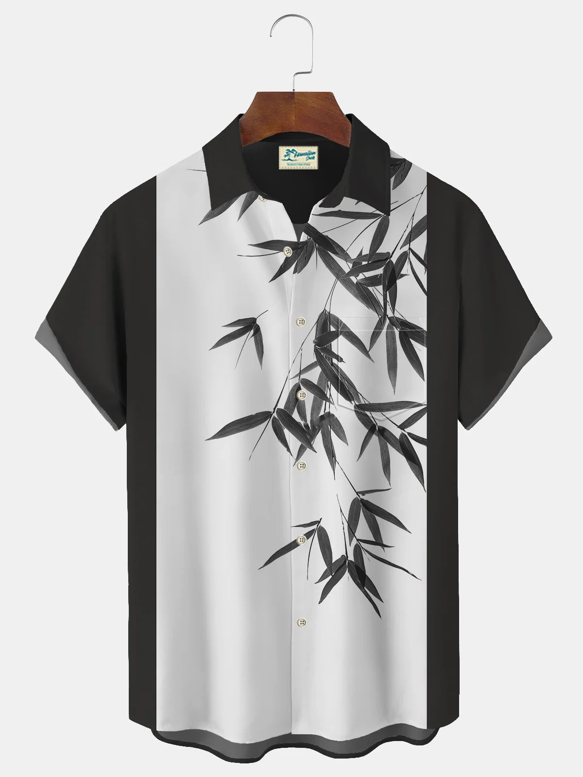 Royaura Plant Bamboo Print Beach Men's Hawaiian Oversized Shirt With Pocket