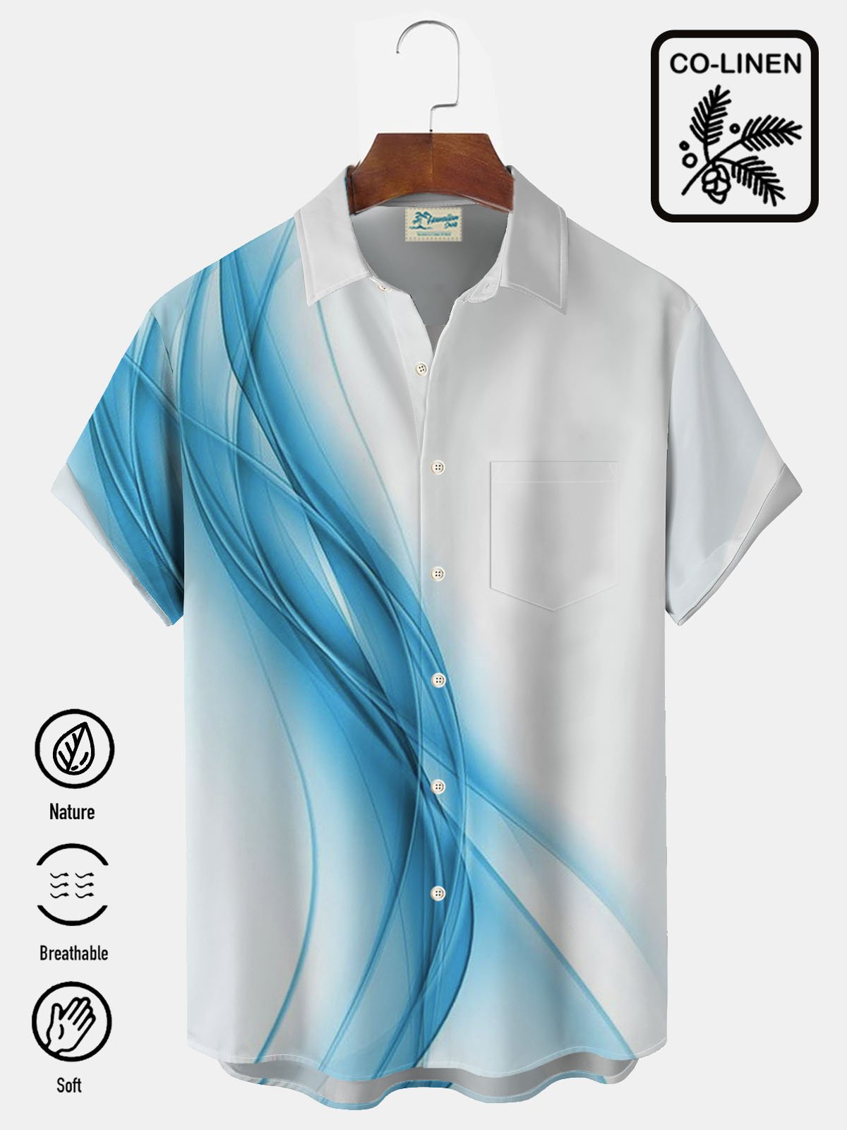 Royaura Natural Fiber Artistic Gradient Print Men's Button Pocket Shirt