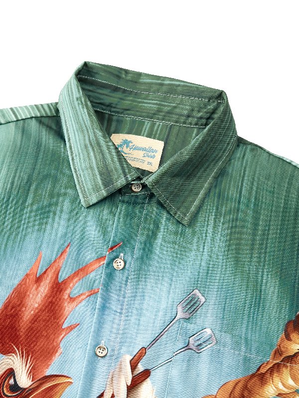 Royaura Vintage Gradient Kung fu Rooster Men's Button Pocket Short Sleeve Shirt