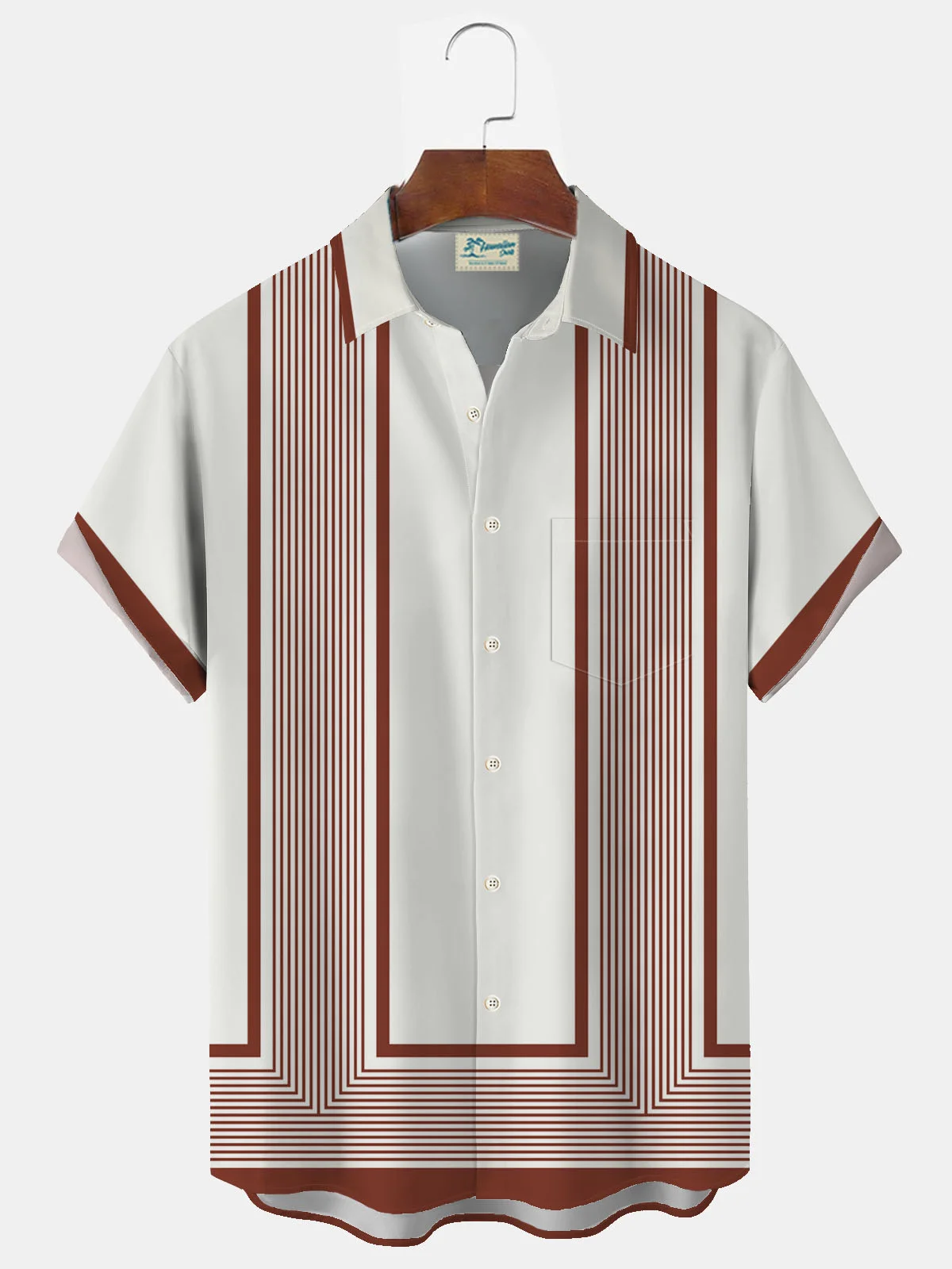 Royaura Vintage Bowling Stripe Print Men's Button Pocket Shirt