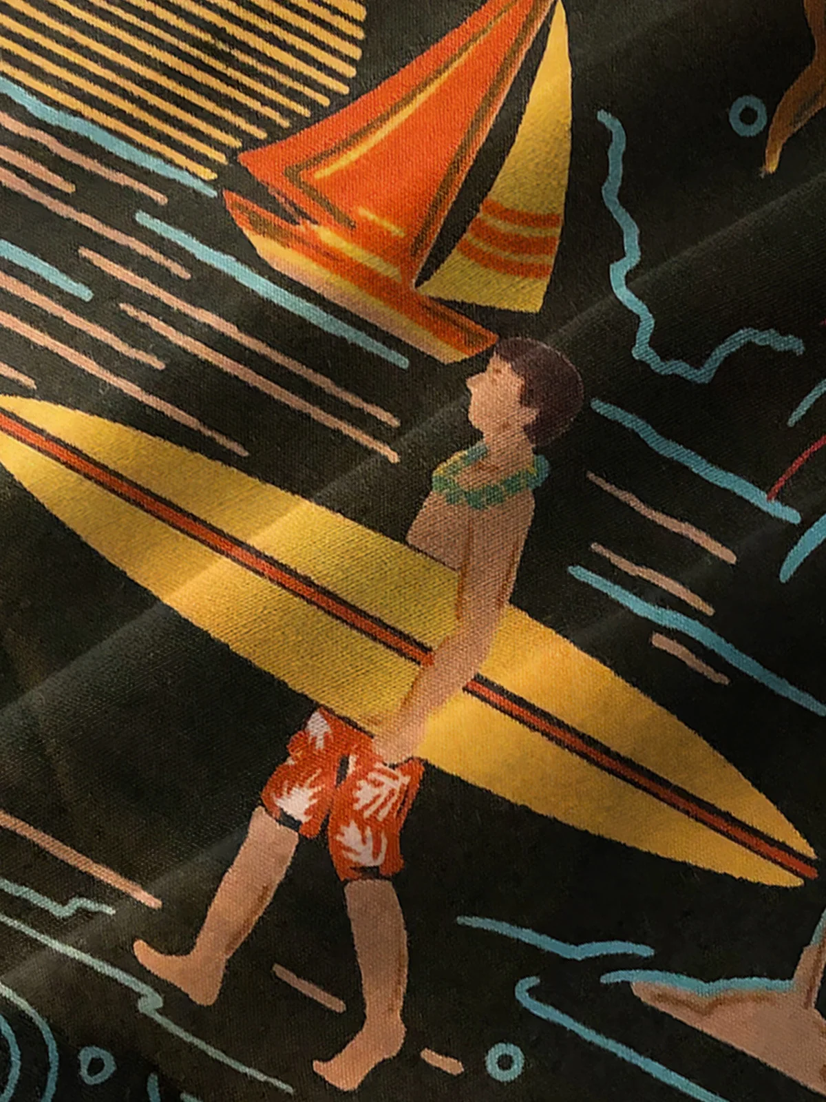 Royaura Beach Vacation Men's Black Hawaiian Shirt Surf Art Cartoon Stretch Plus Size Aloha Camp Shirts