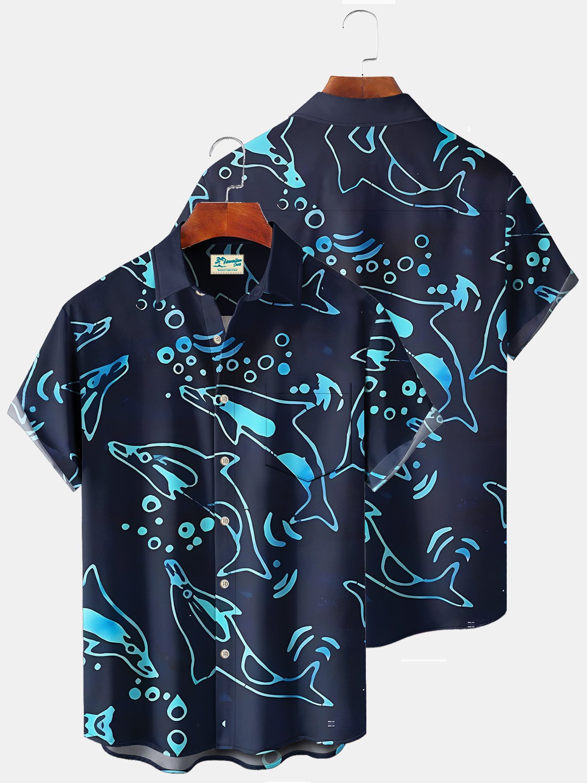 Royaura Beach Holiday Blue Men's Hawaiian Shirts Plus Size Stretch Wrinkle Free Aloha Camp Casual Pocket Shirts