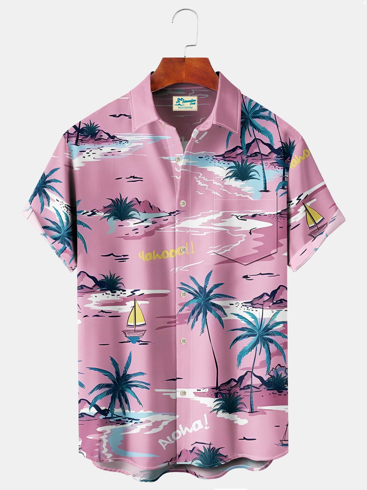 Royaura Beach Vacation Pink Men's Hawaiian Shirts Island Coconut Tree Art Stretch Plus Size Aloha Holiday Camp Shirts