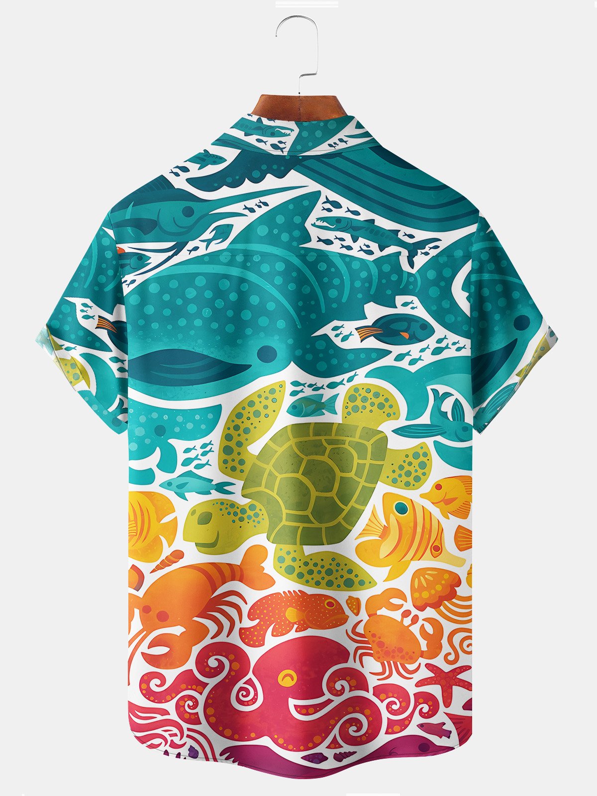 Royaura Beach Vacation Green Men's Hawaiian Shirts Turtle Art Stretch Plus Size Aloha Camp Shirts