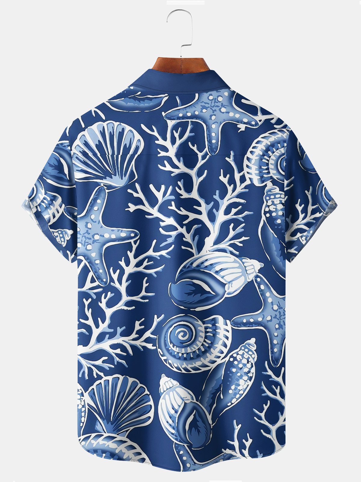 Royaura Beach Vacation Men's Blue Hawaiian Shirts Ocean Coral Starfish Stretch Plus Size Aloha Camp Shirts
