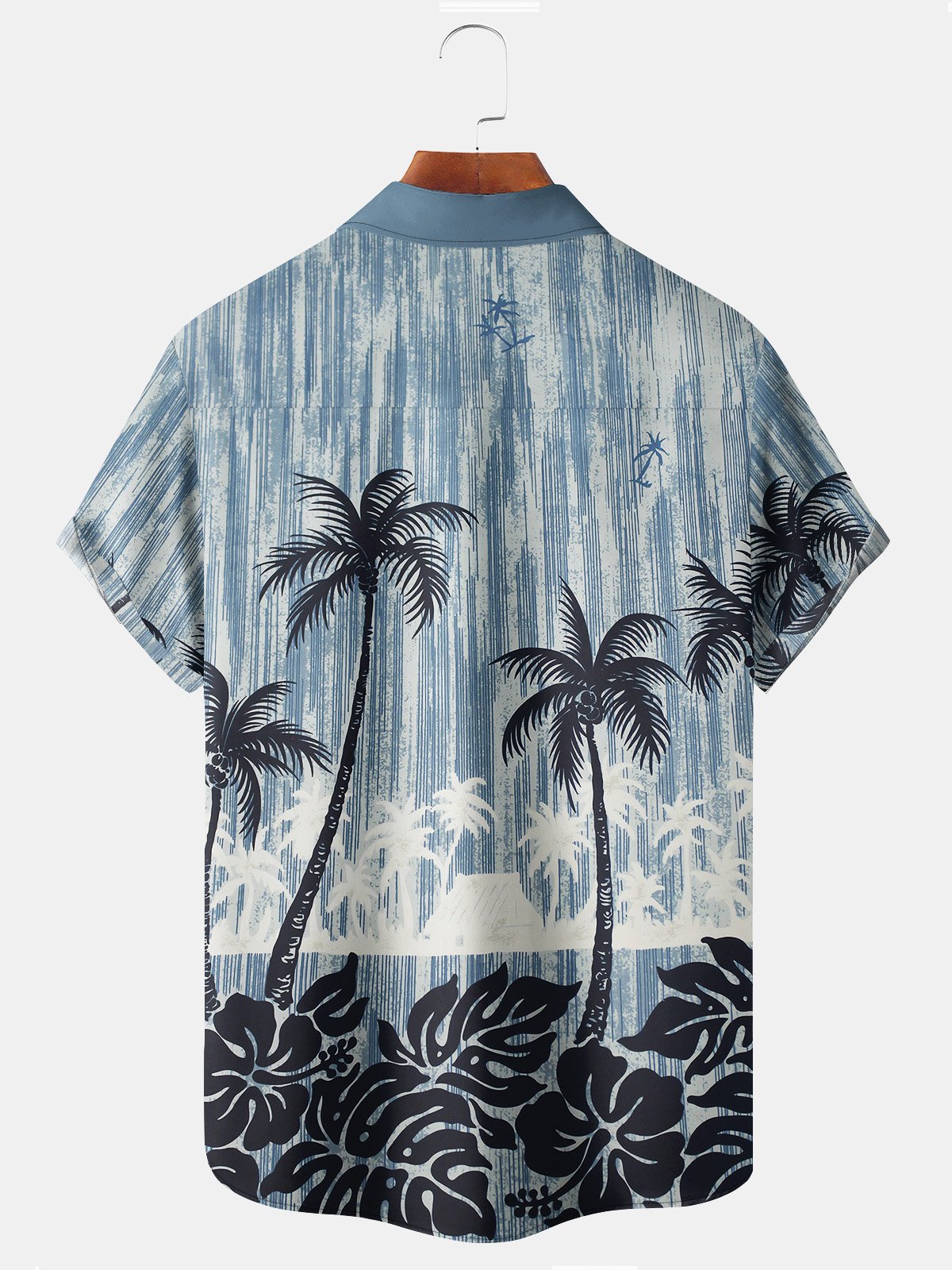 Royaura Beach Vacation Blue Men's Hawaiian Coconut Floral Shirts Stretch Oversized Aloha Camping Pocket Shirts