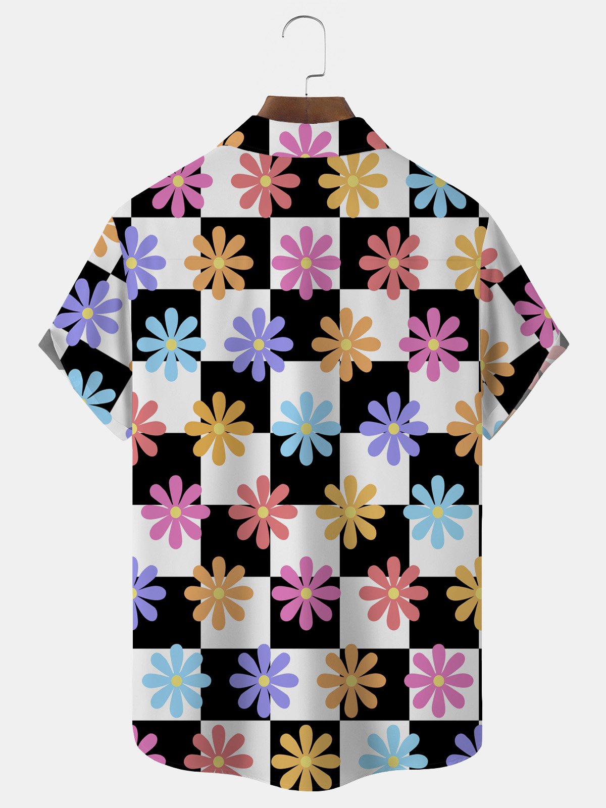 Royaura Beach Summer Casual Holiday Men's Hawaiian Shirts Checkerboard Colorful Sunflower Floral Art Aloha Camp Pocket Shirts