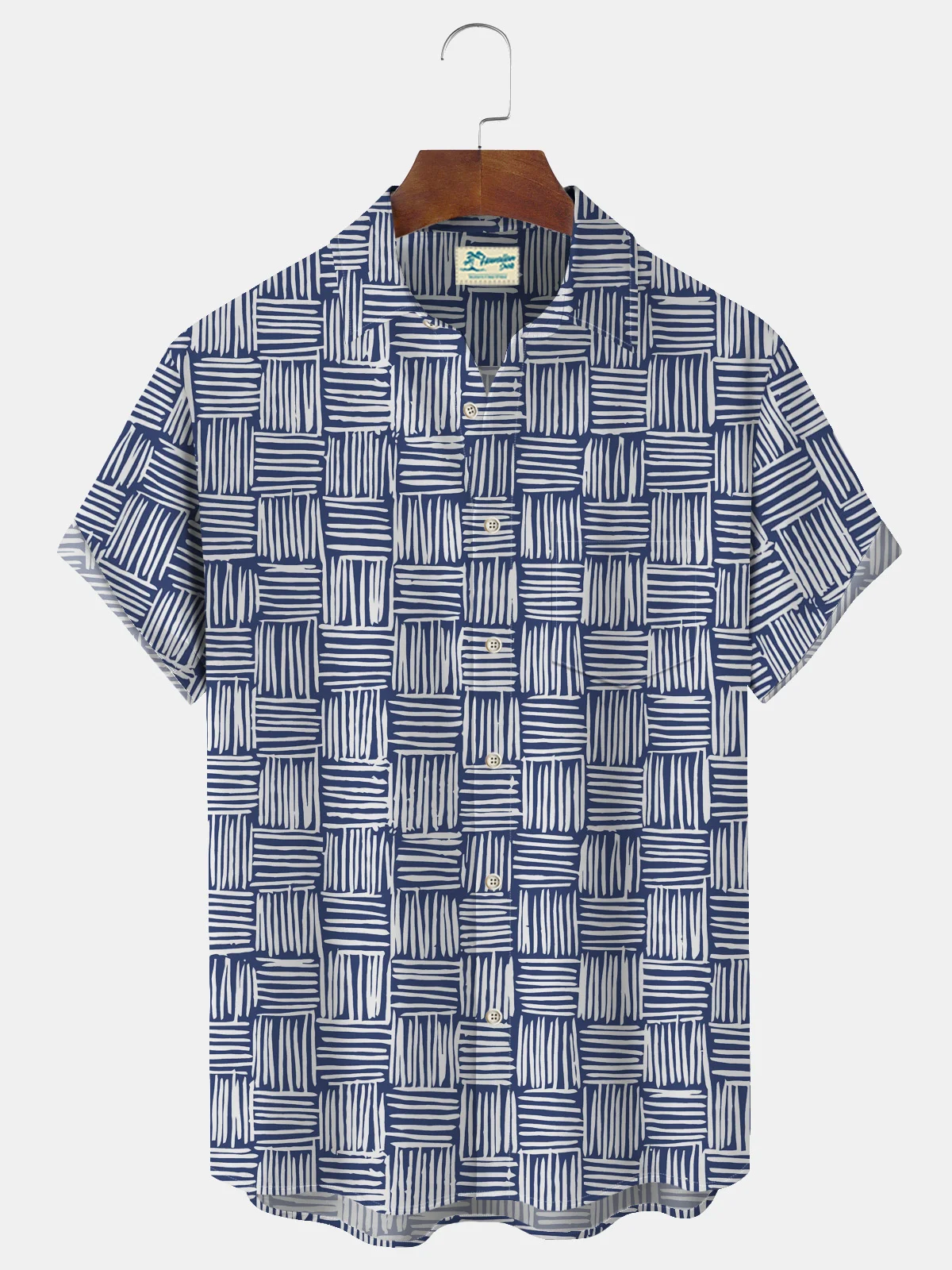 Royaura Vintage Casual Plaid Art Men's Aloha Pocket Shirts Art Stretch Seersucker Wrinkle-Free Camp Shirts