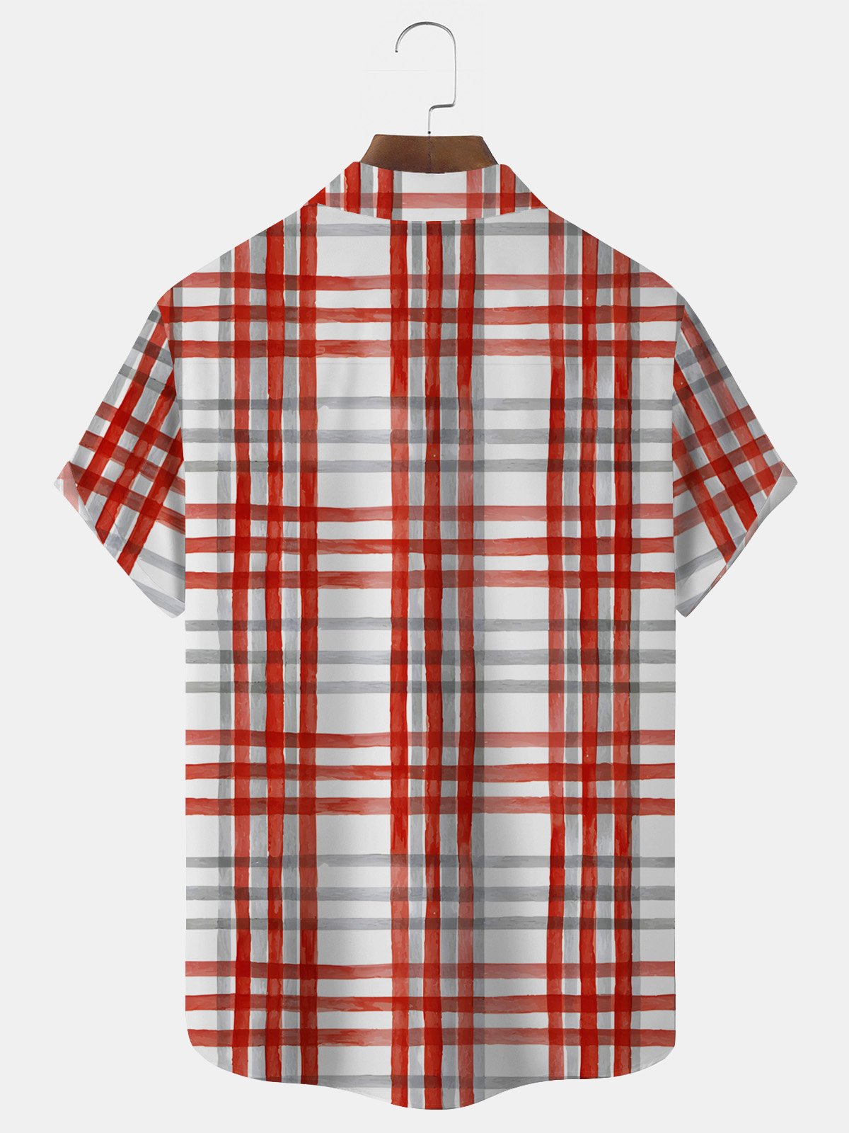Royaura Holiday Casual Red Check Seersucker Men's Short Sleeve Shirts Wrinkle-Free Stretch Aloha Pocket Shirts