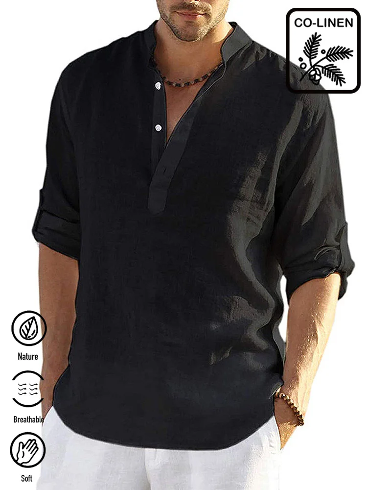 Royaura Basic Natural Fiber Plain Men's Button Down Long Sleeve Shirt
