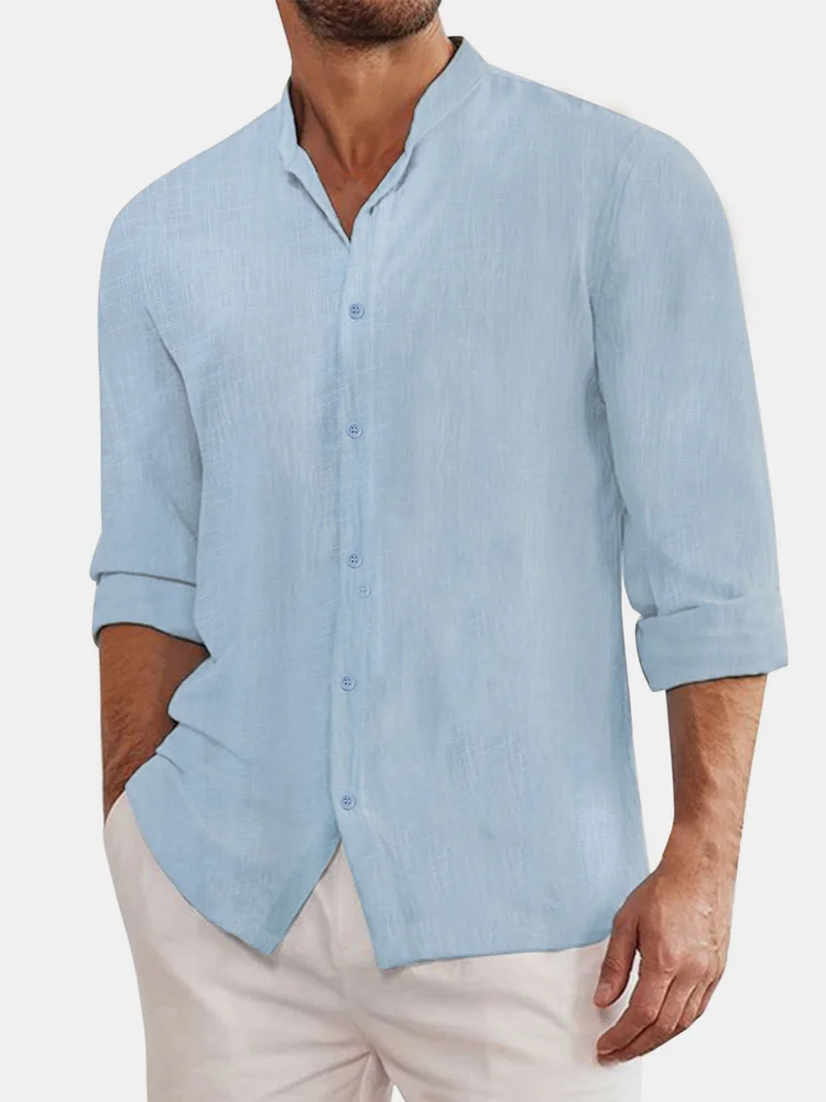 Royaura Linen Shirt Basic Casual Men's Hawaiian Vacation Oversized Long Sleeve Shirt