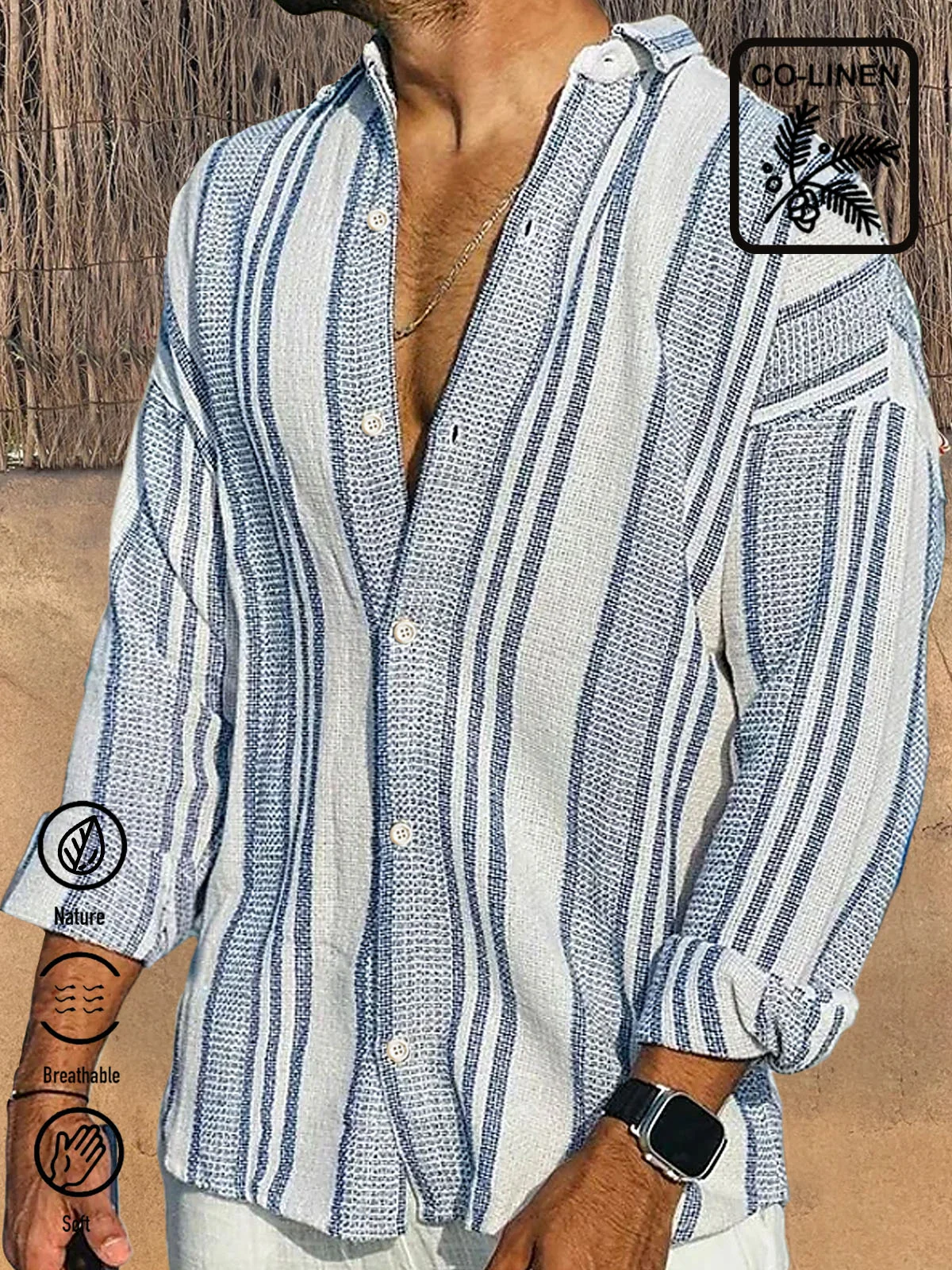 Royaura Casual Striped Print Men's Long Sleeve Button Shirt
