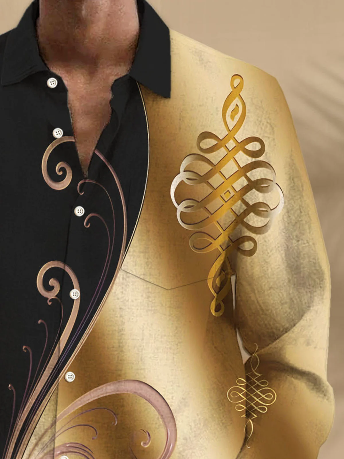 Royaura Artistic Gradient Print Men's Long Sleeve Button Pocket Shirt