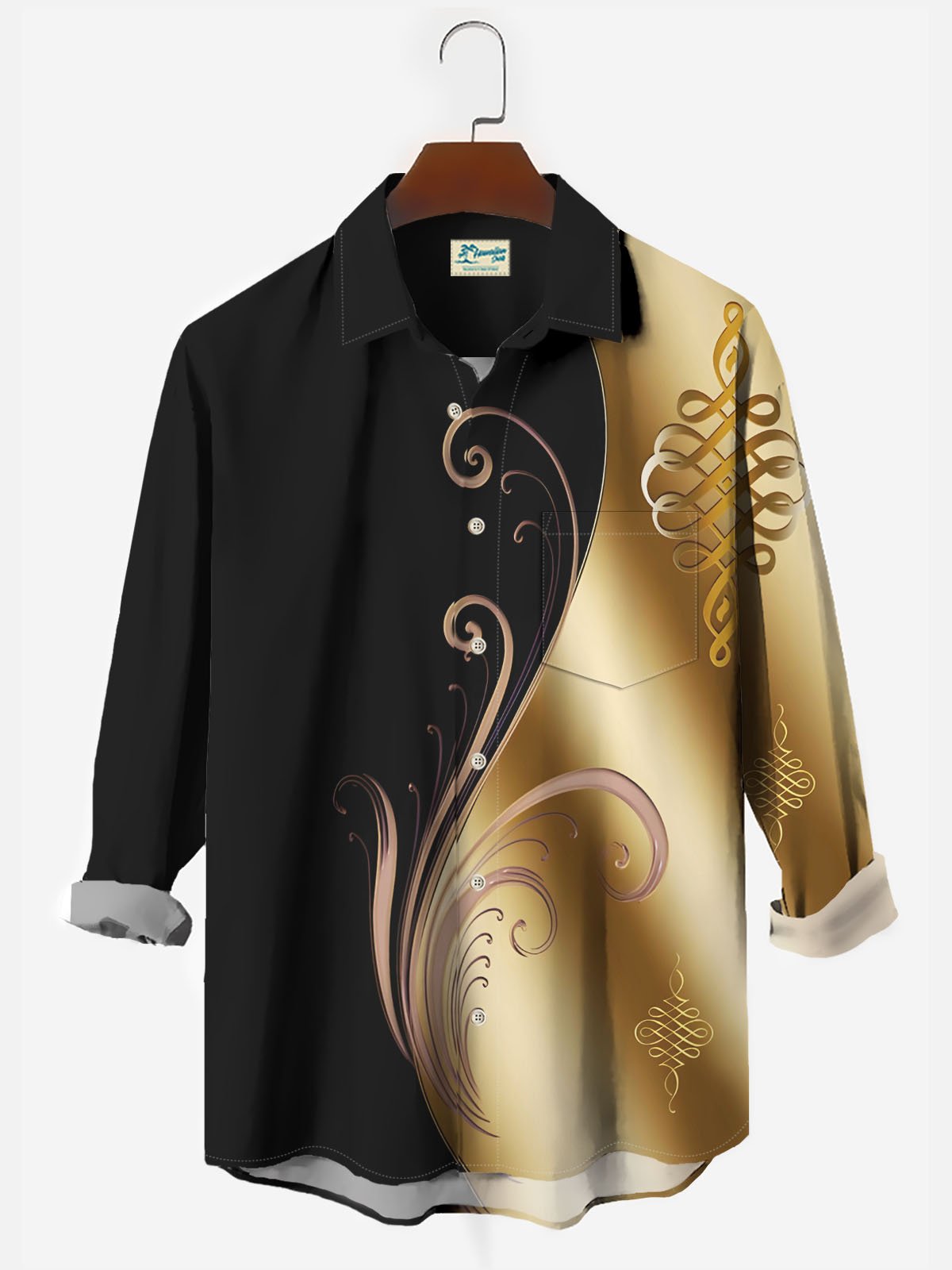 Royaura Artistic Gradient Print Men's Long Sleeve Button Pocket Shirt