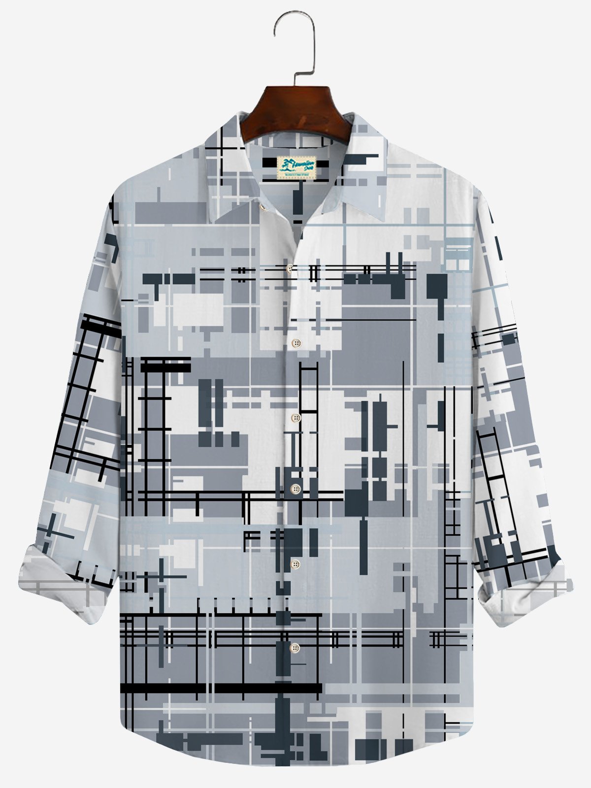 Royaura 50's Retro Medieval Geometric Men's Long Sleeve Shirts Stretch Wrinkle Free Seersucker Casual Camp Shirts