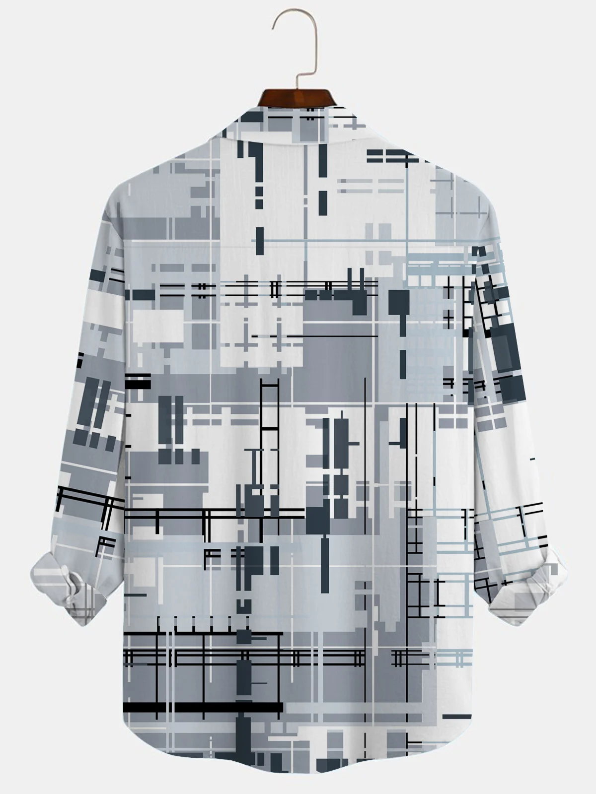 Royaura 50's Retro Medieval Geometric Men's Long Sleeve Shirts Stretch Wrinkle Free Seersucker Casual Camp Shirts