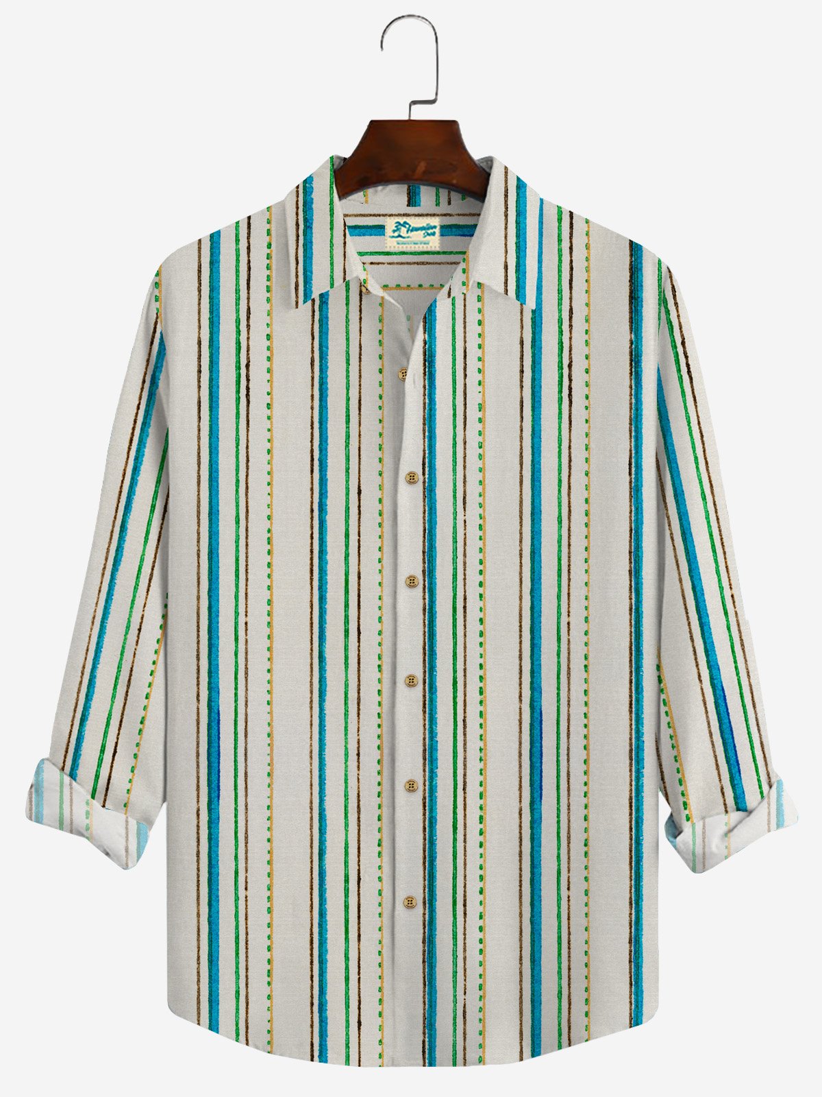 Royaura Holiday Basics Off White Men's Gradient Stripe Long Sleeve Shirts Aloha Camp Casual Button Down Shirts