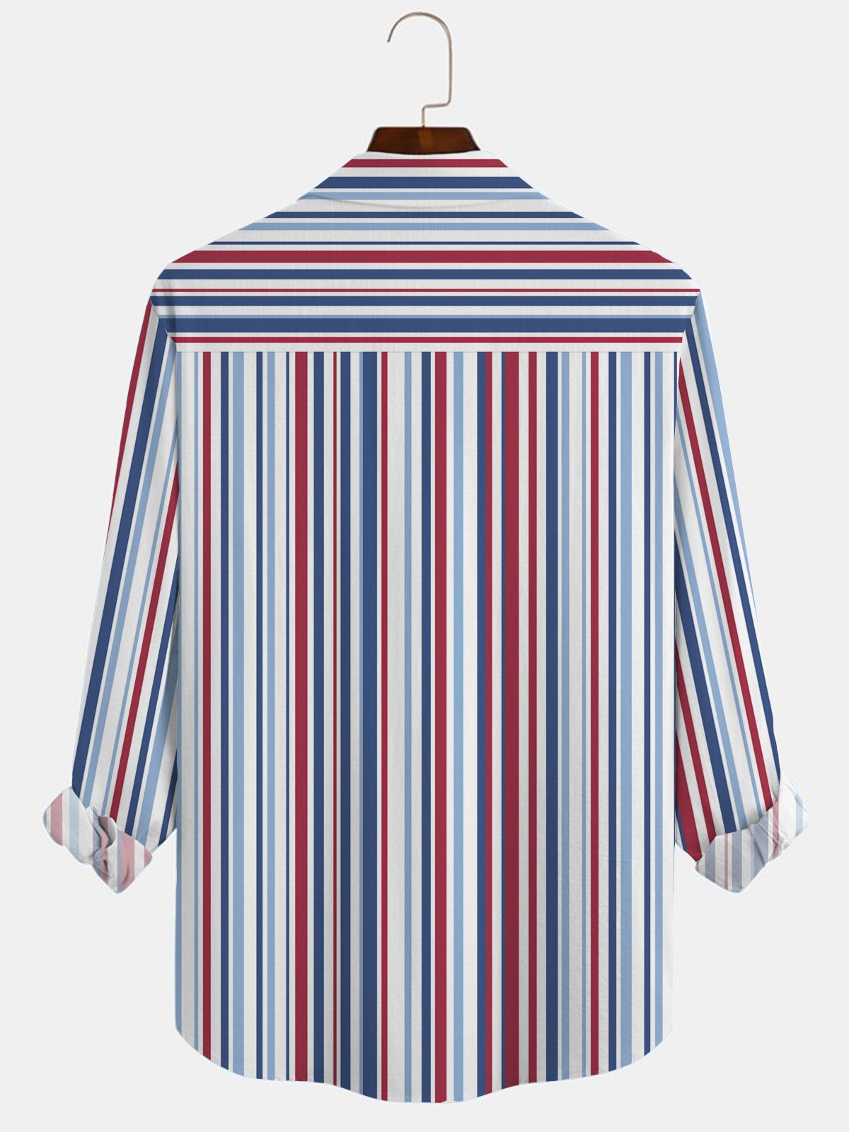 Royaura Casual Striped Men's Long Sleeve Shirts Gradient Men's Camp Pocket Art Shirts