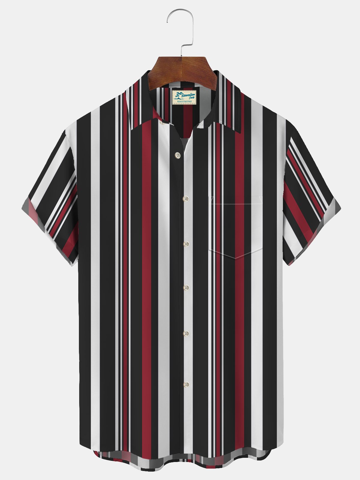 Royaura Basic Casual Stripe Print Beach Men's Hawaiian Oversized Pocket Shirt