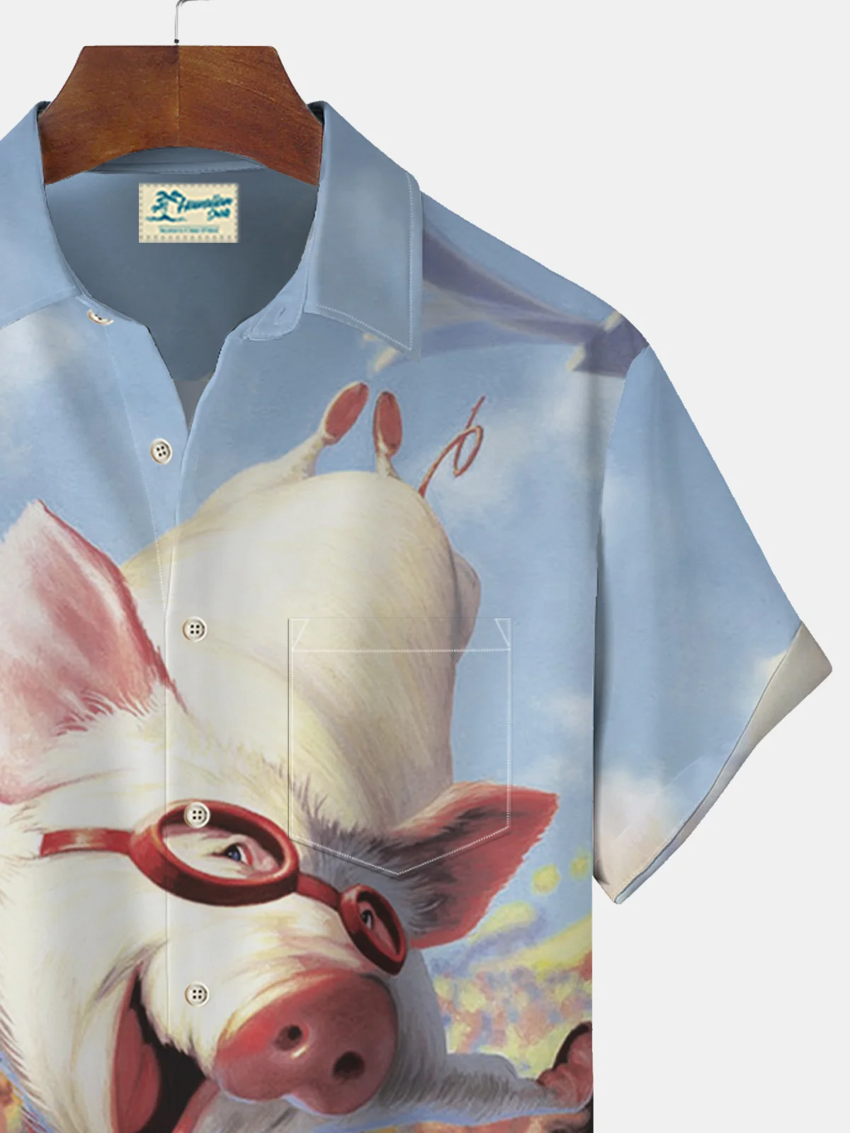 Royaura Flying Pig Funny Print Beach Men's Hawaiian Oversized Shirt With Pocket