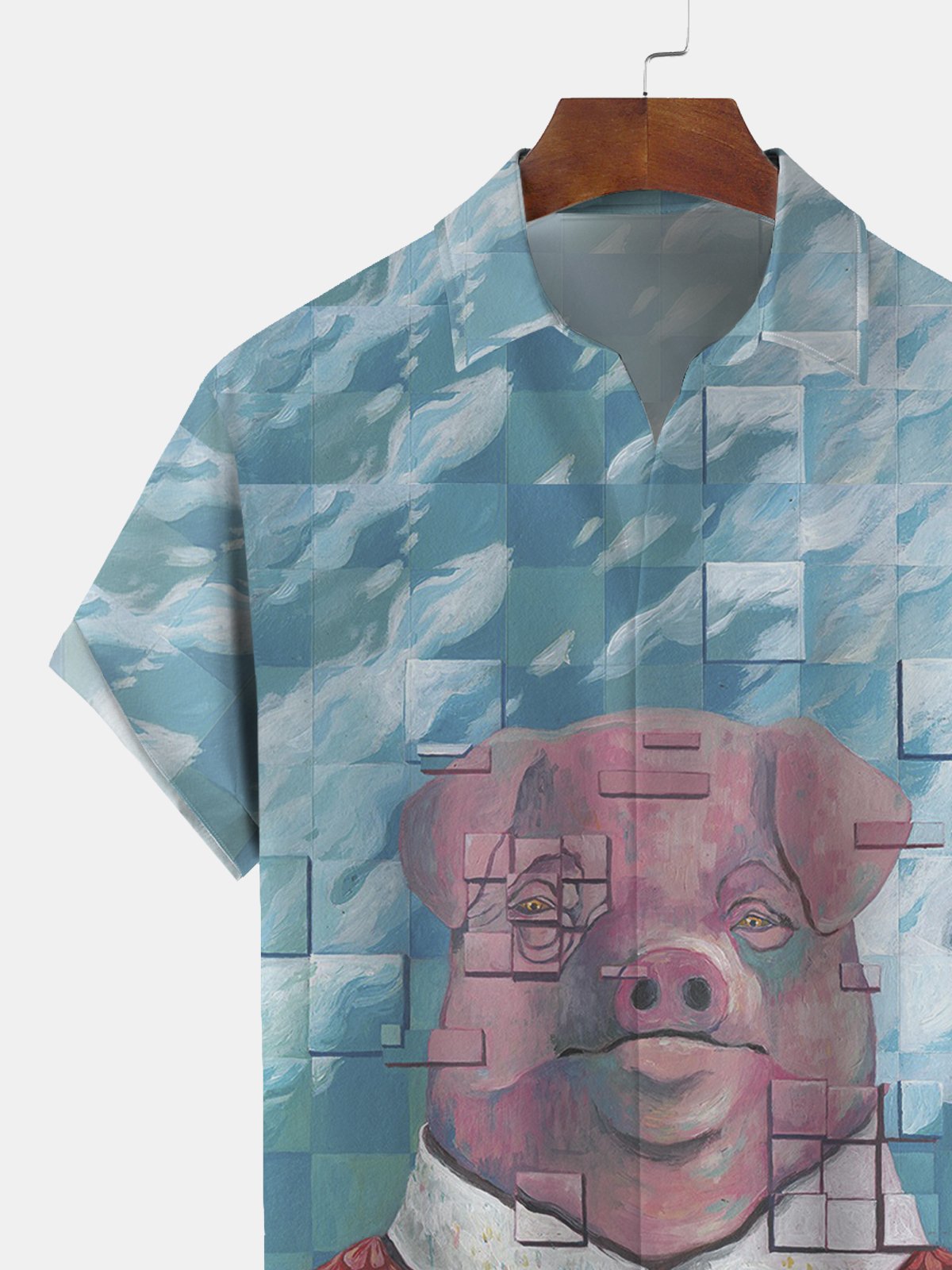 Royaura Print pig Men's Hawaiian Button Pocket Shirt