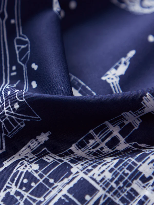 Royaura Men's Star Spaceships Print Casual Short Sleeve Hawaiian Shirts