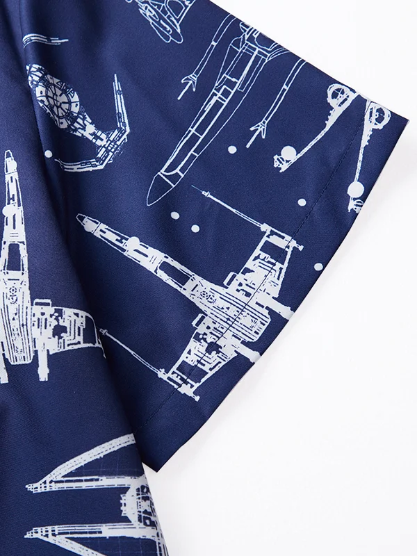 Royaura Men's Star Spaceships Print Casual Short Sleeve Hawaiian Shirts