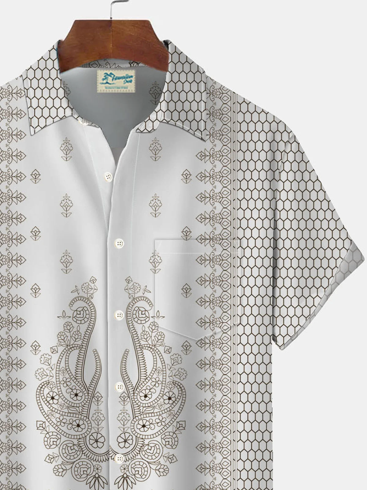 Royaura Vintage Geometric Paisley Print Men's Button Pocket Shirt
