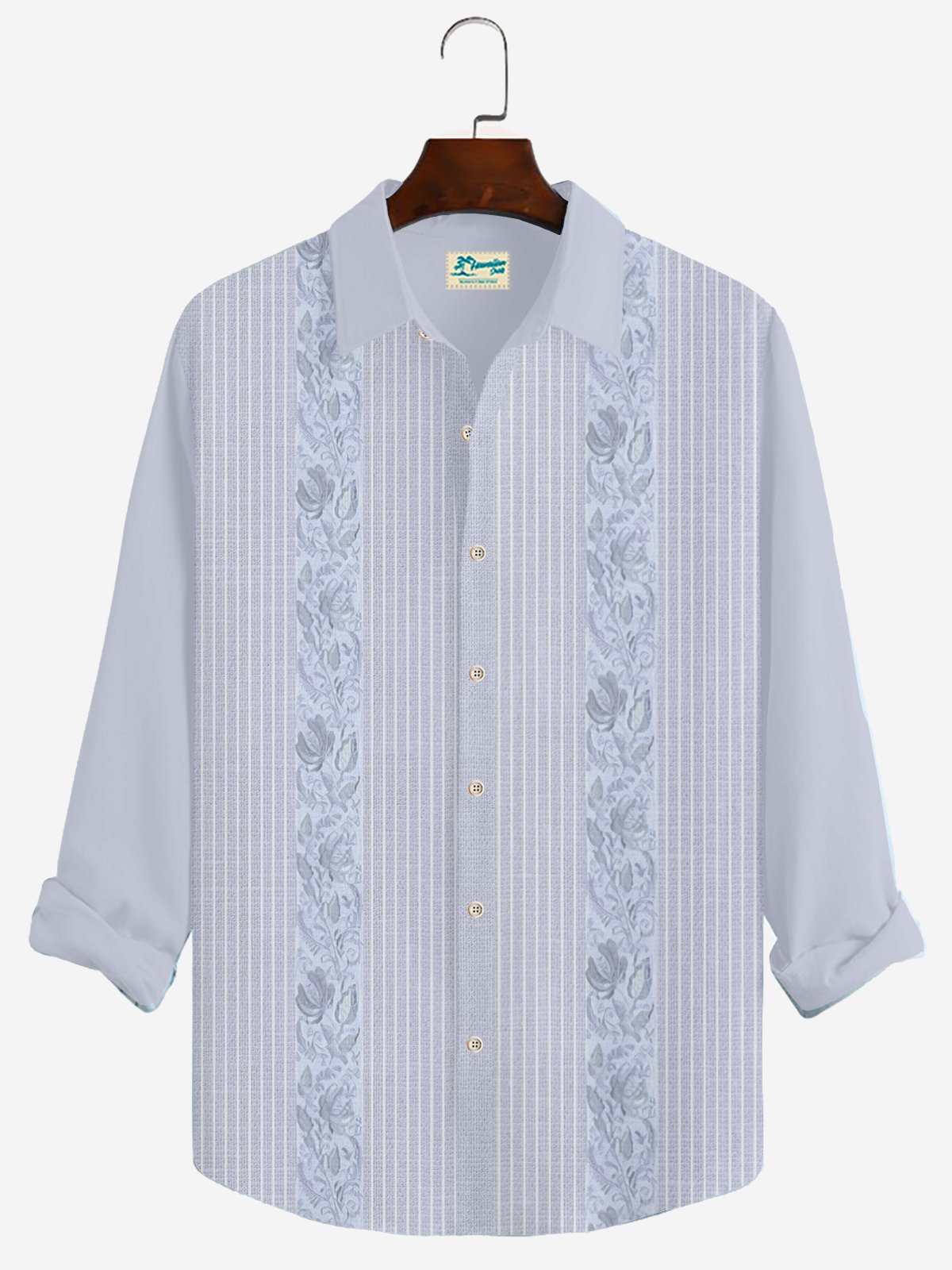 Royaura  Guayabera Casual Men's Vacation Big and Tall Long Sleeve Shirt