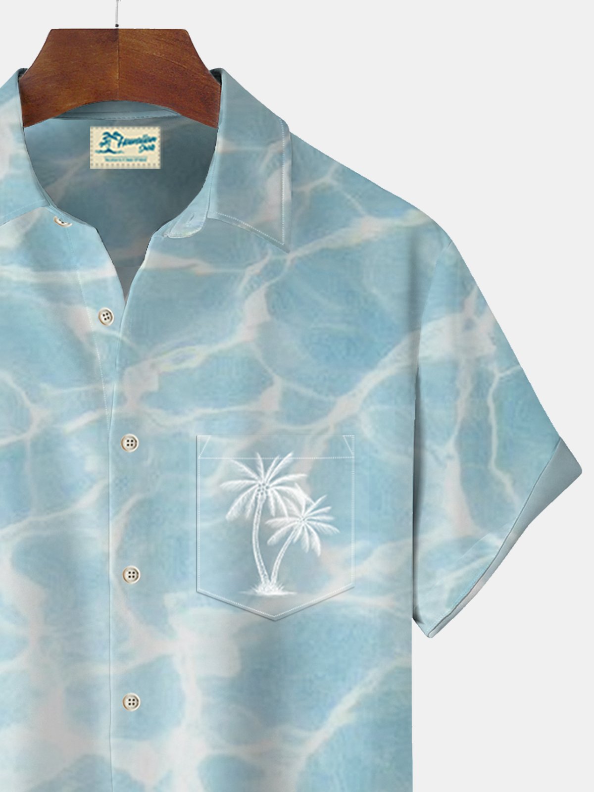 Royaura Water Ripple Print Beach Men's Hawaiian Oversized Shirt with Pockets Wrinkle Free Shirt
