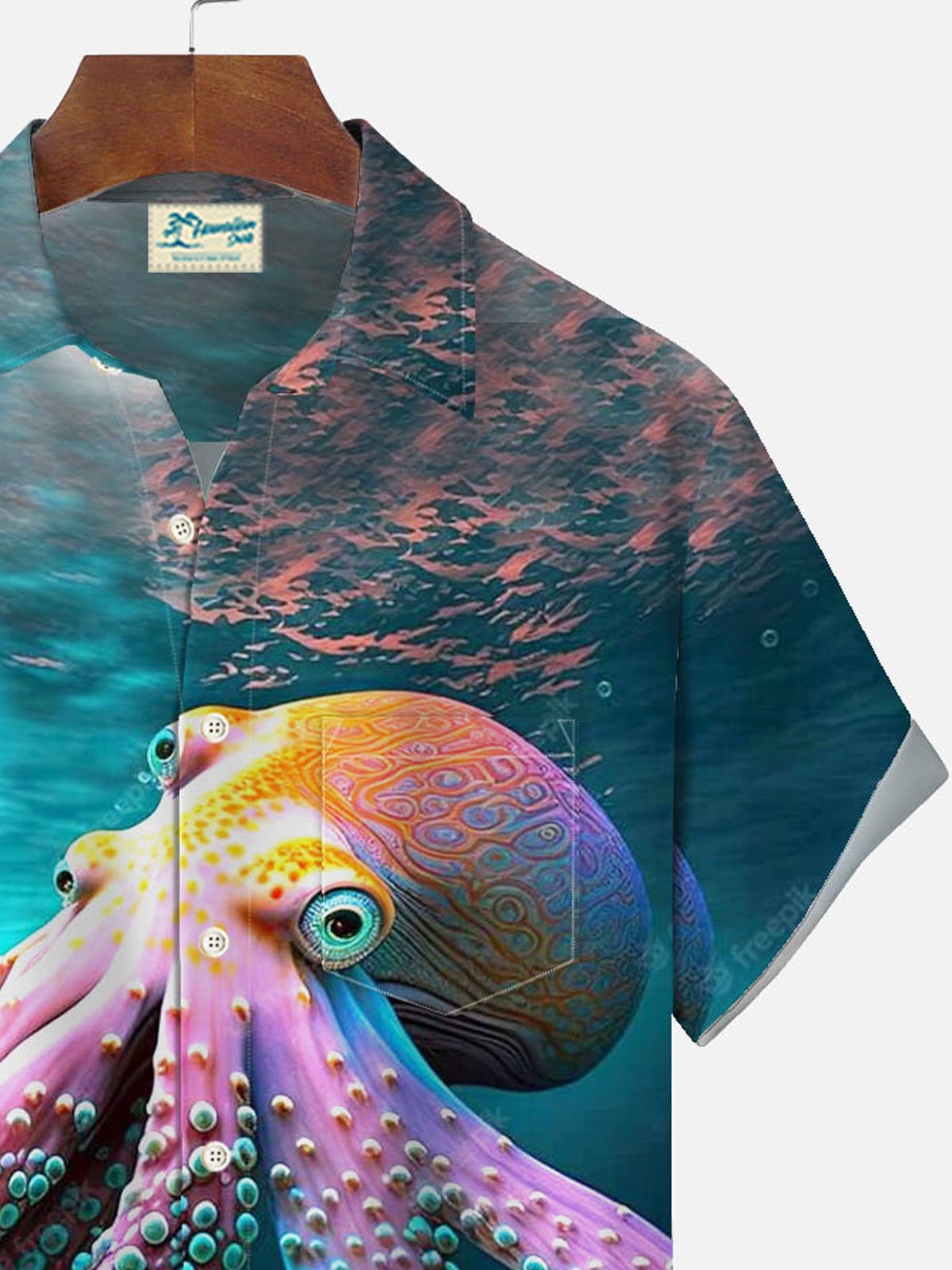Royaura Hawaiian Octopus Print Men's Button Pocket Shirt