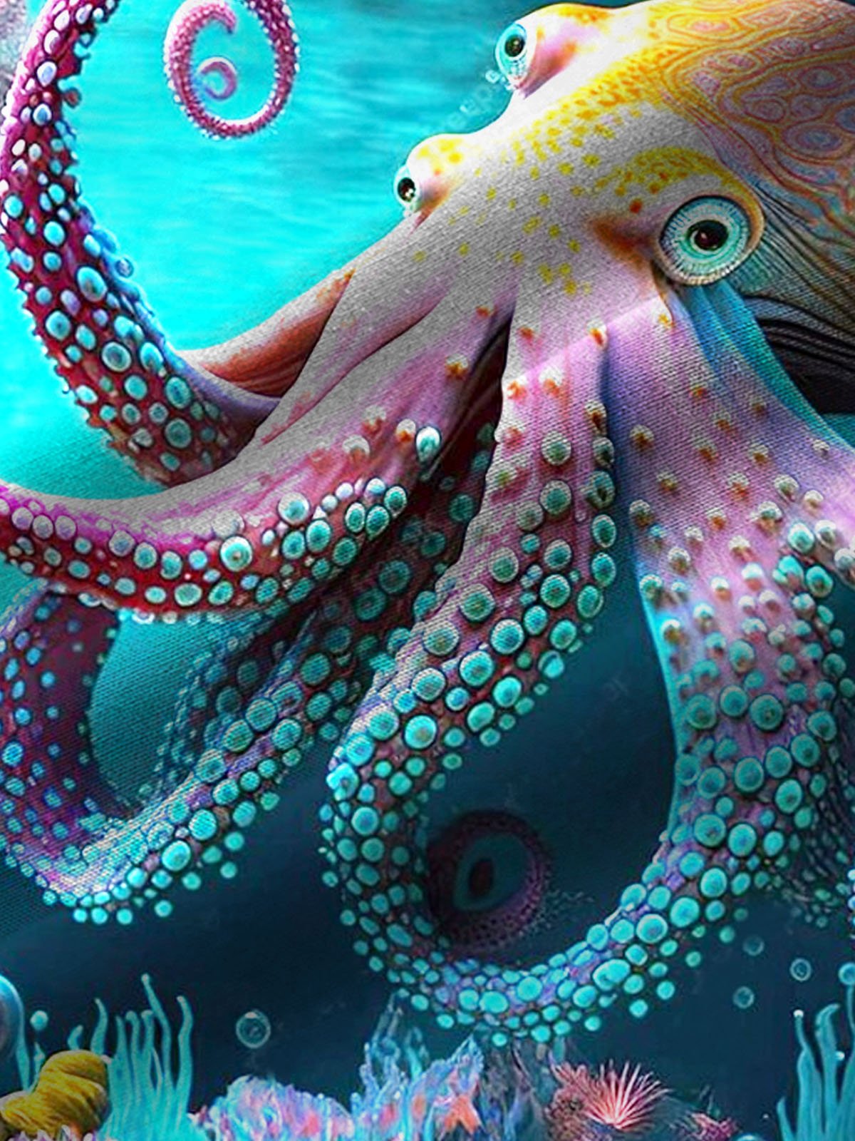 Royaura Hawaiian Octopus Print Men's Button Pocket Shirt