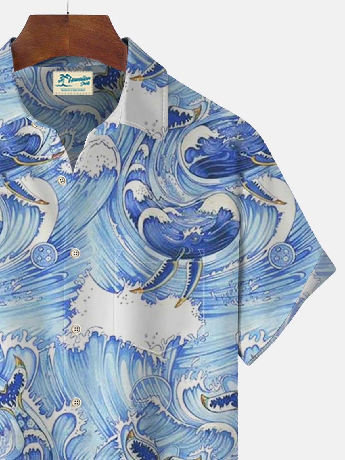 Royaura Nautical Whale Print Beach Men's Hawaiian Oversized Shirt with Pockets