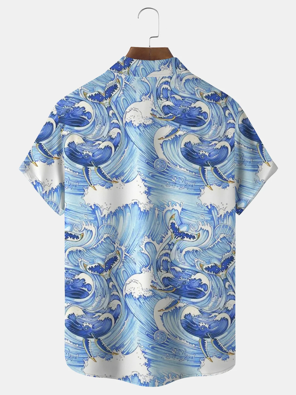 Royaura Nautical Whale Print Beach Men's Hawaiian Oversized Shirt with Pockets