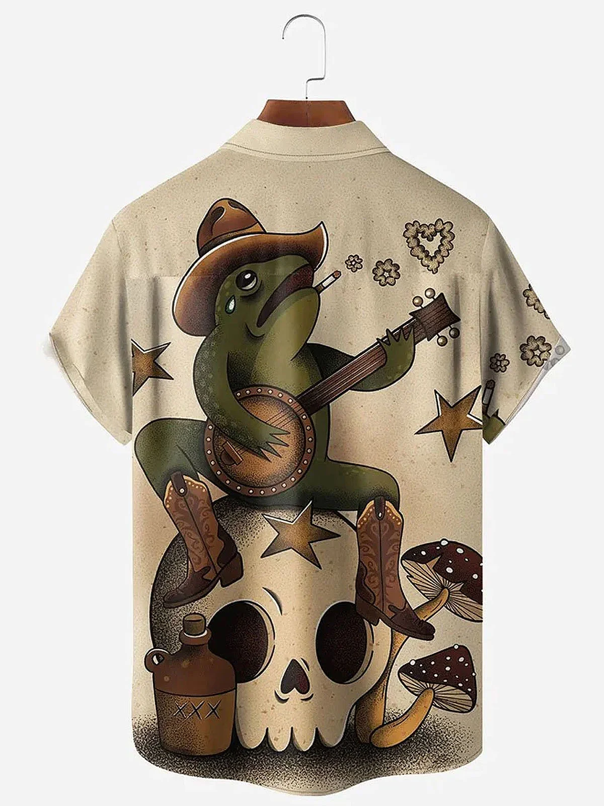 Royaura Vintage Fun Frog Print Men's Button Pocket Quick Dry Shirt