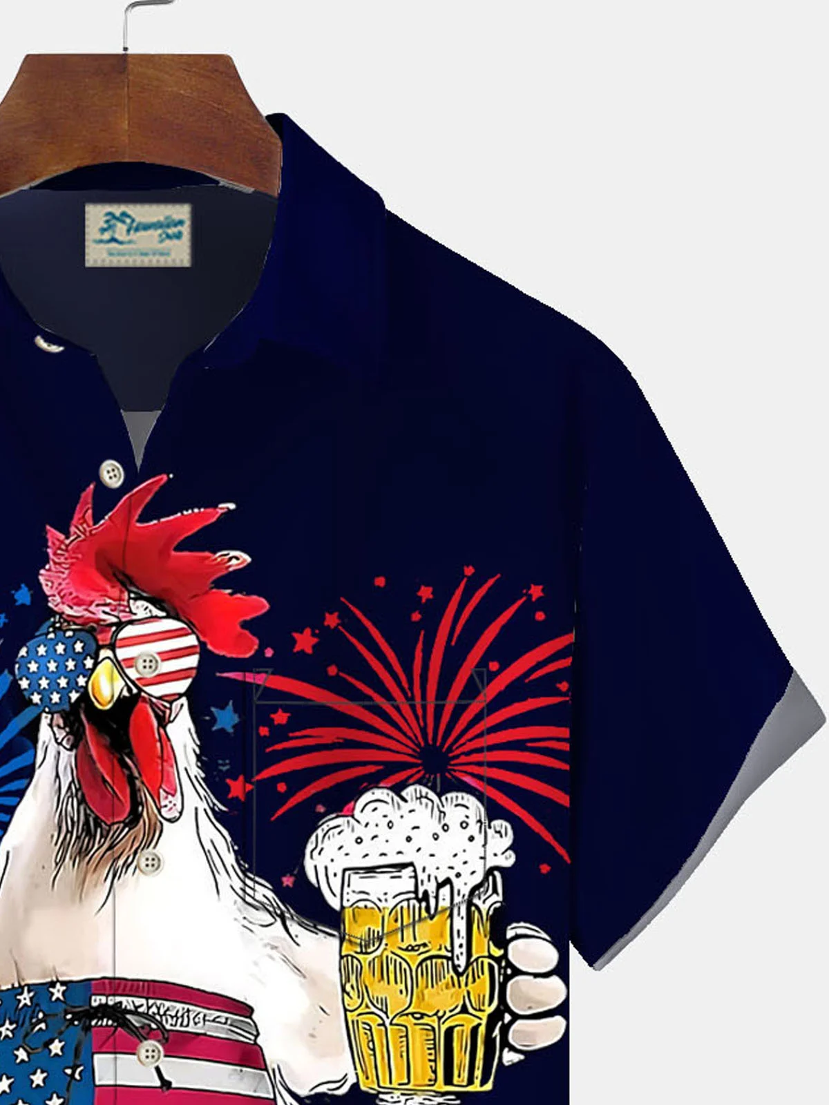 Royaura Vintage Rooster Flag Print Men's Button Pocket Shirt