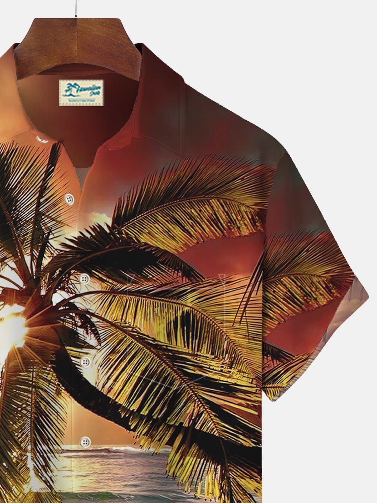 Royaura Sunset Beach Coconut Tree Print Beach Men's Hawaiian Oversized Shirt with Pockets