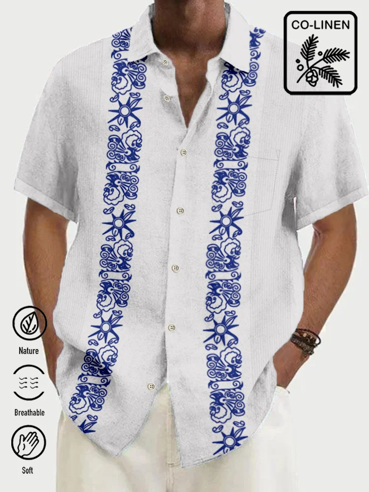 Men's Casual Floral Print Comfortable Short Sleeve Shirt