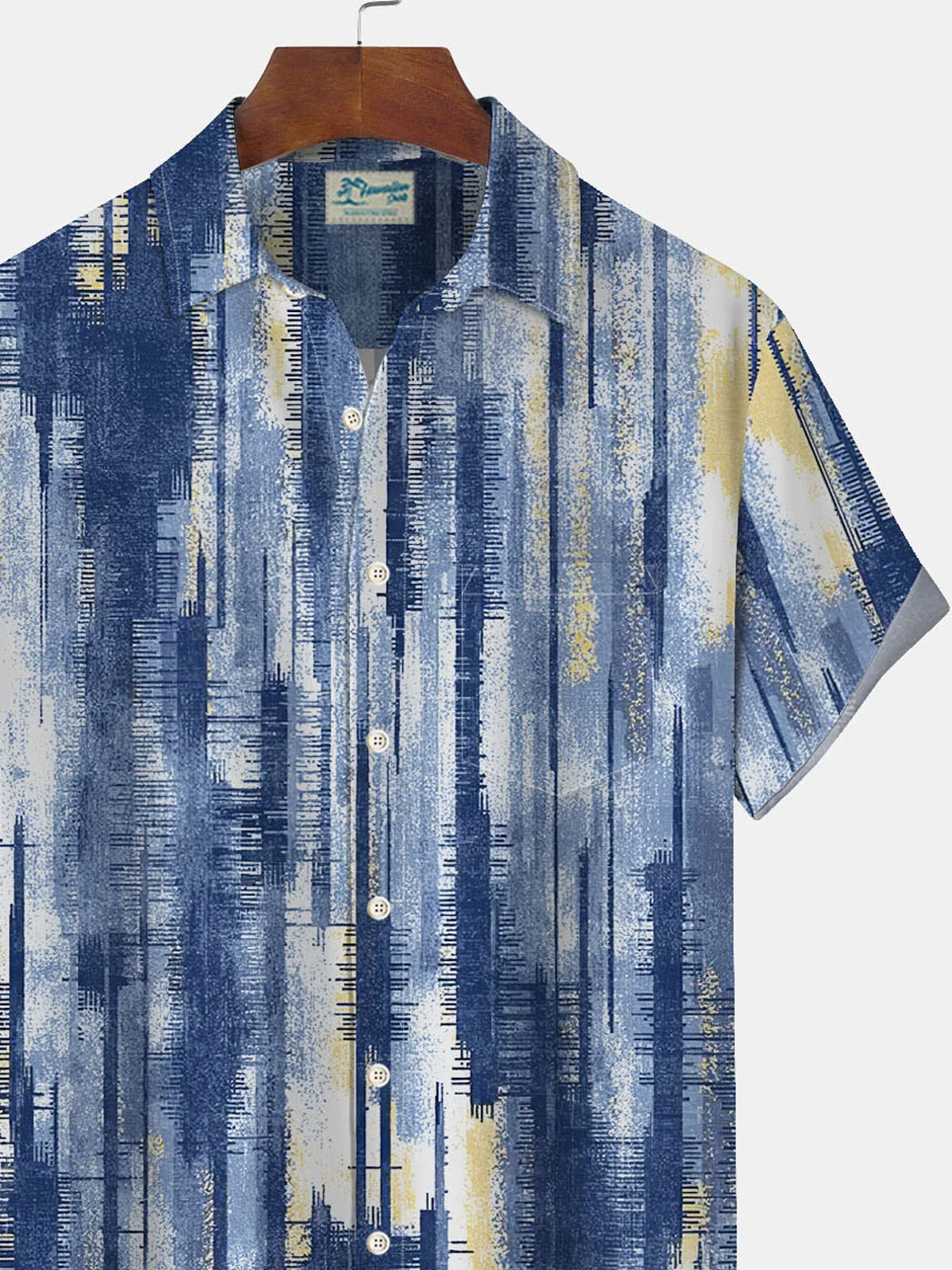 Royaura Vintage Textured Gradient Print Men's Button Pocket Shirt