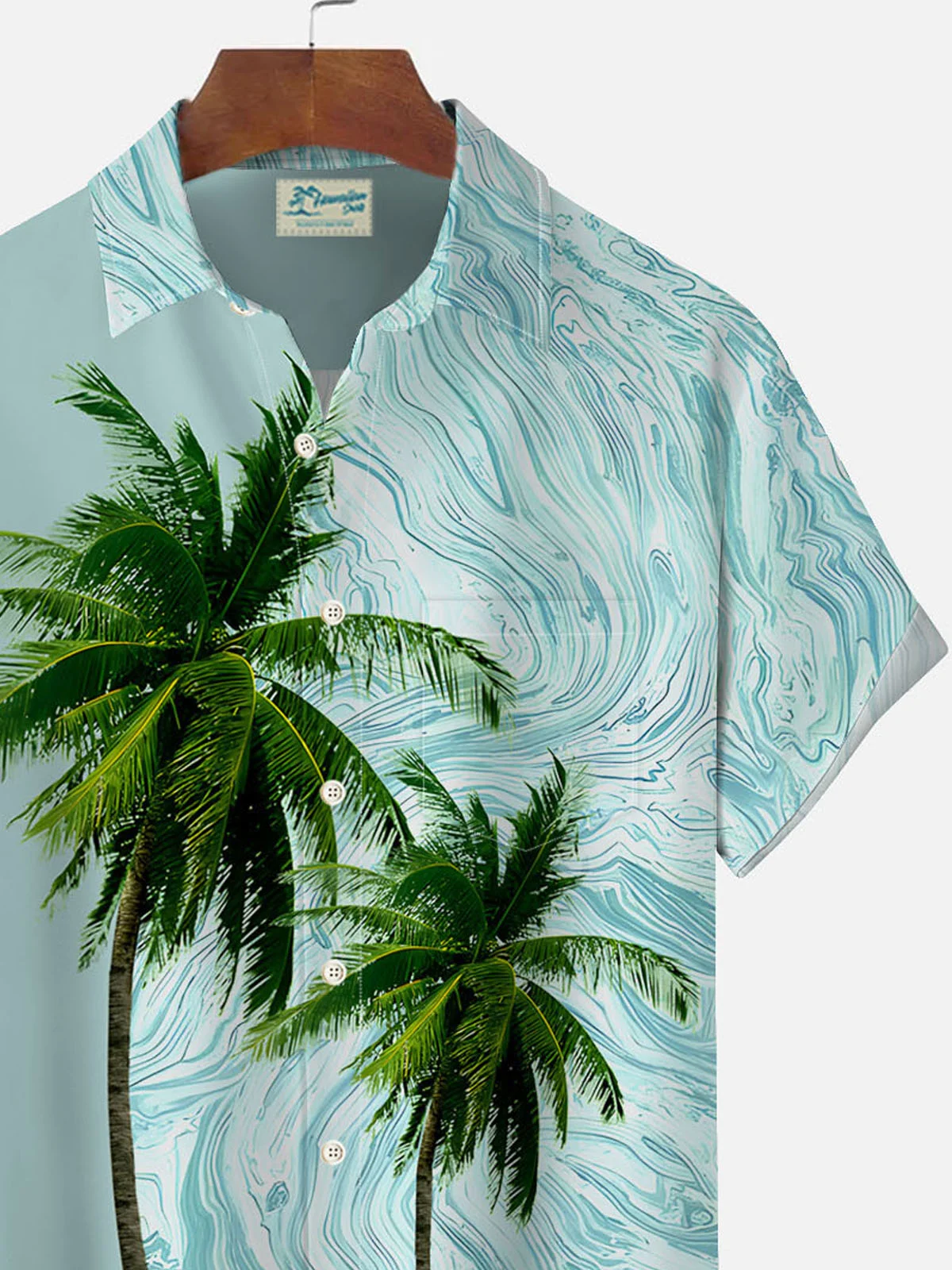 Royaura Hawaiian Coconut Tree Texture Print Men's Button Pocket Short Sleeve Shirt
